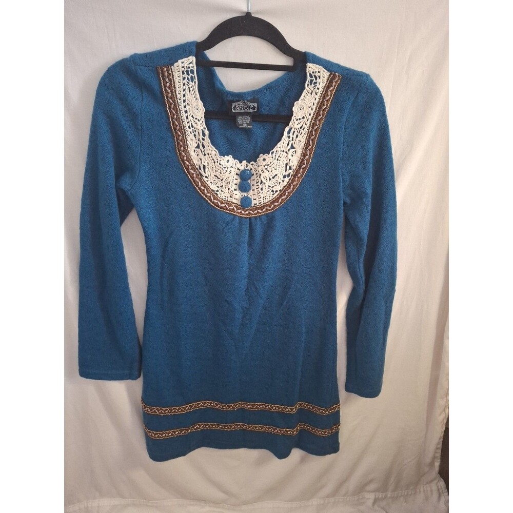 ANGIE Women's Boho Embroidered Blue Long Sleevee Dress Size M